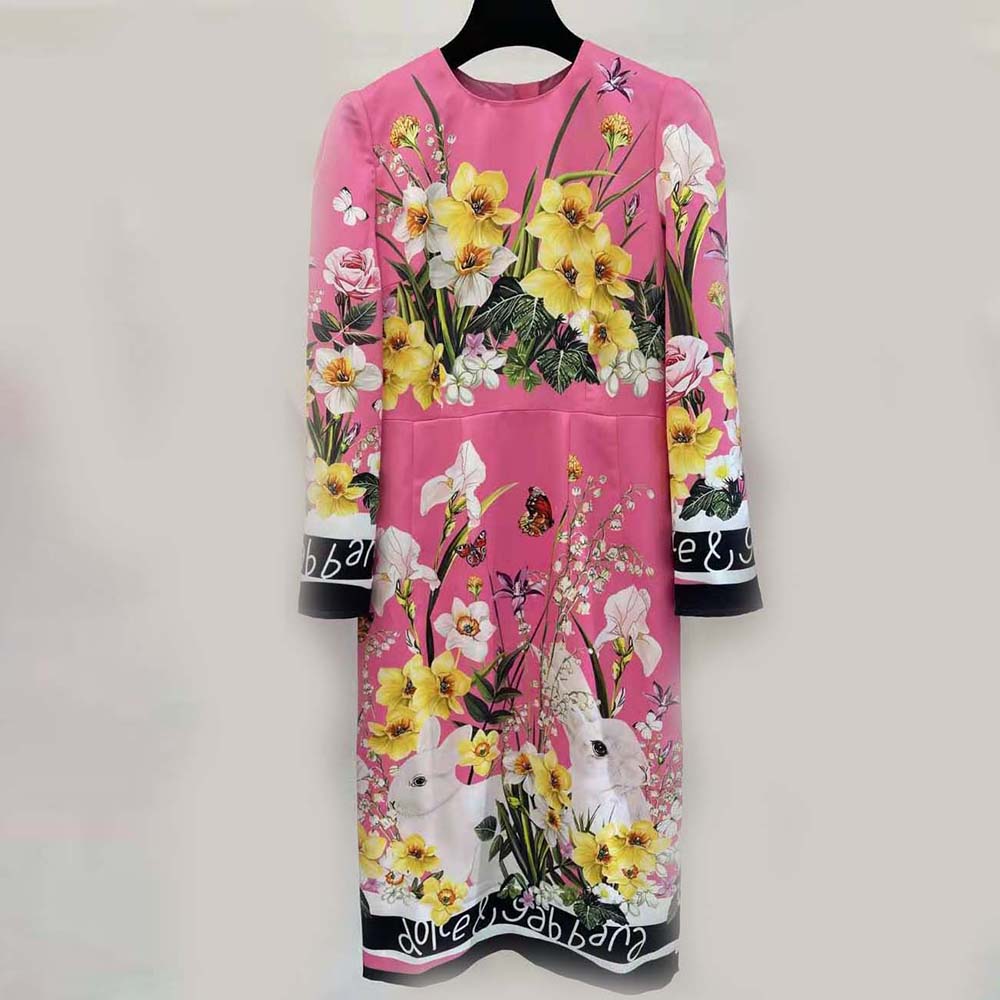 VÁY Dolce Gabbana D&G Women Poppy-Print Poplin Dress with Circle Skirt