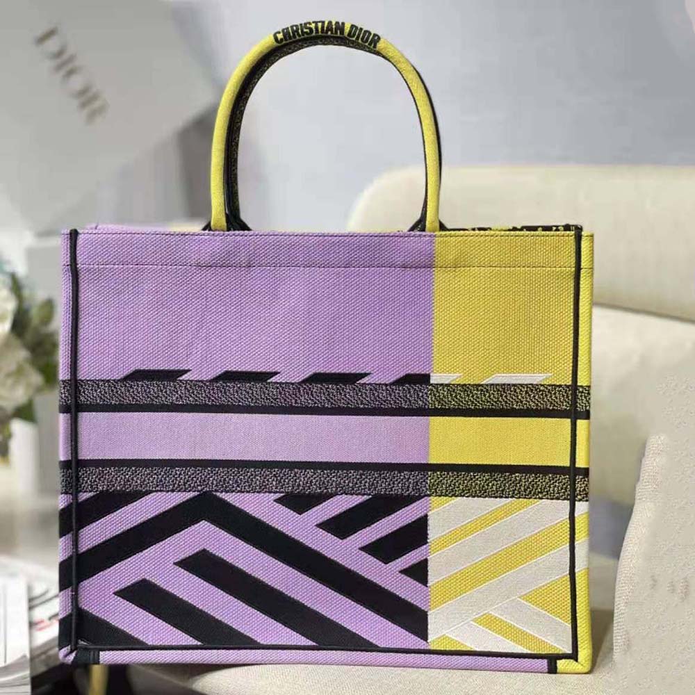 TÚI Dior Women Large Dior Book Tote Bright Yellow and Pink D-Jungle Pop Embroidery