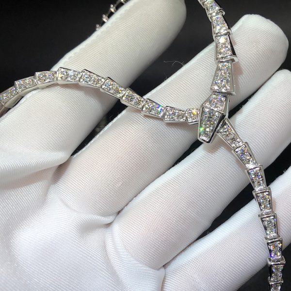 Vòng cổ BVLGARI Serpenti Viper Pavé Diamonds kim cương vàng trắng 18K