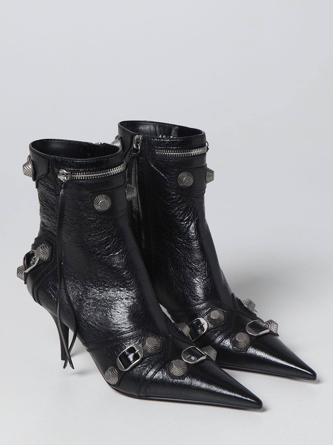 GIÀY BALENCIAGA Cagole Black leather ankle boots