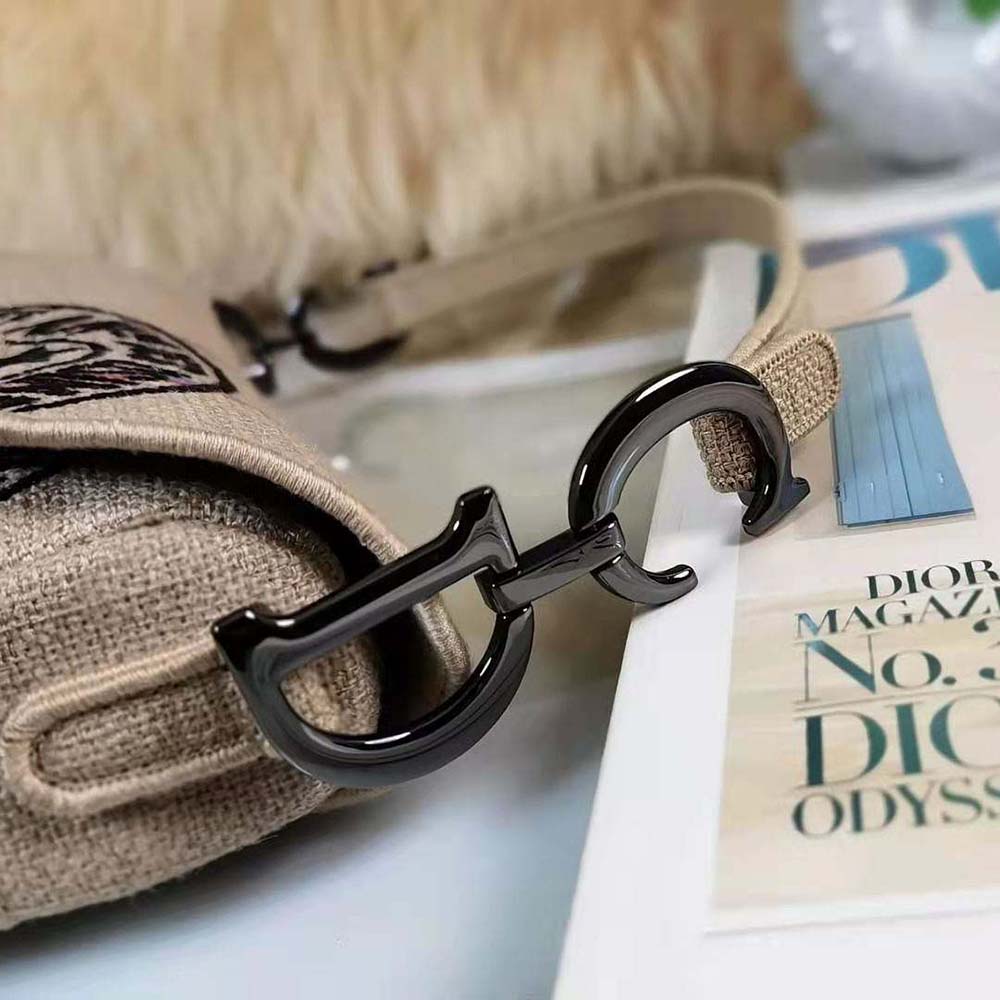 TÚI Dior Women Saddle Bag Beige Jute Canvas Embroidered with Dior Union Motif