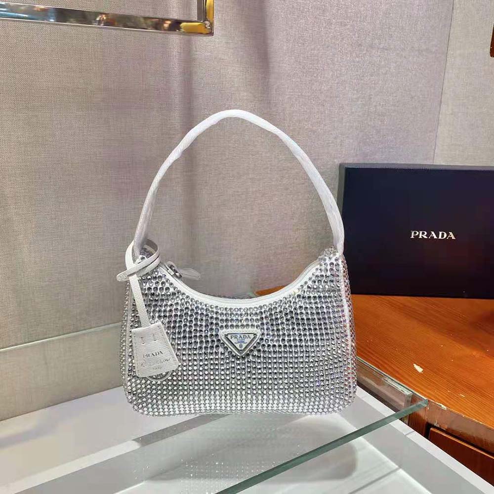 TÚI Prada Satin Mini-Bag with Artificial Crystals-White