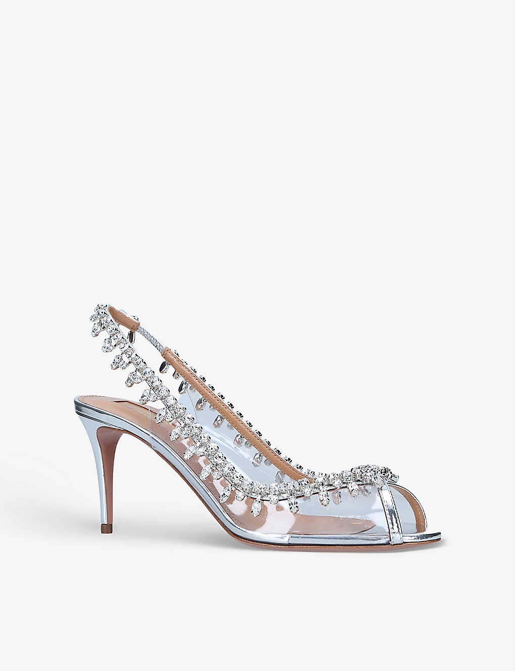 GIÀY AQUAZZURA Temptation crystal-embellished leather and PVC slingback sandals