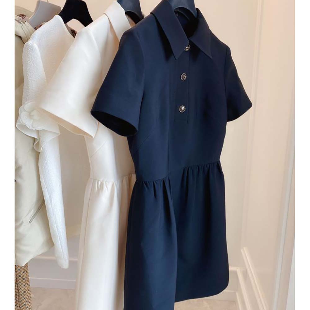 Váy Dior Fitted Dress with CD Buttons Black Wool and Silk