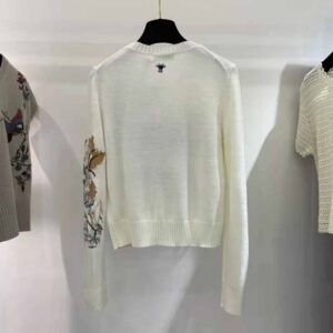 ÁO Dior Women Sweater Ecru Cashmere with Multicolor Dior Jardin D Hiver Motif