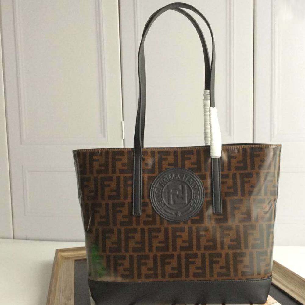 TÚI Fendi Women Shopping Logo Leather Shopper-Black