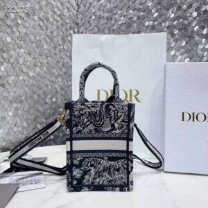TÚI Dior Women Mini Dior Book Tote Phone Bag Blue Toile de Jouy Reverse Embroidery