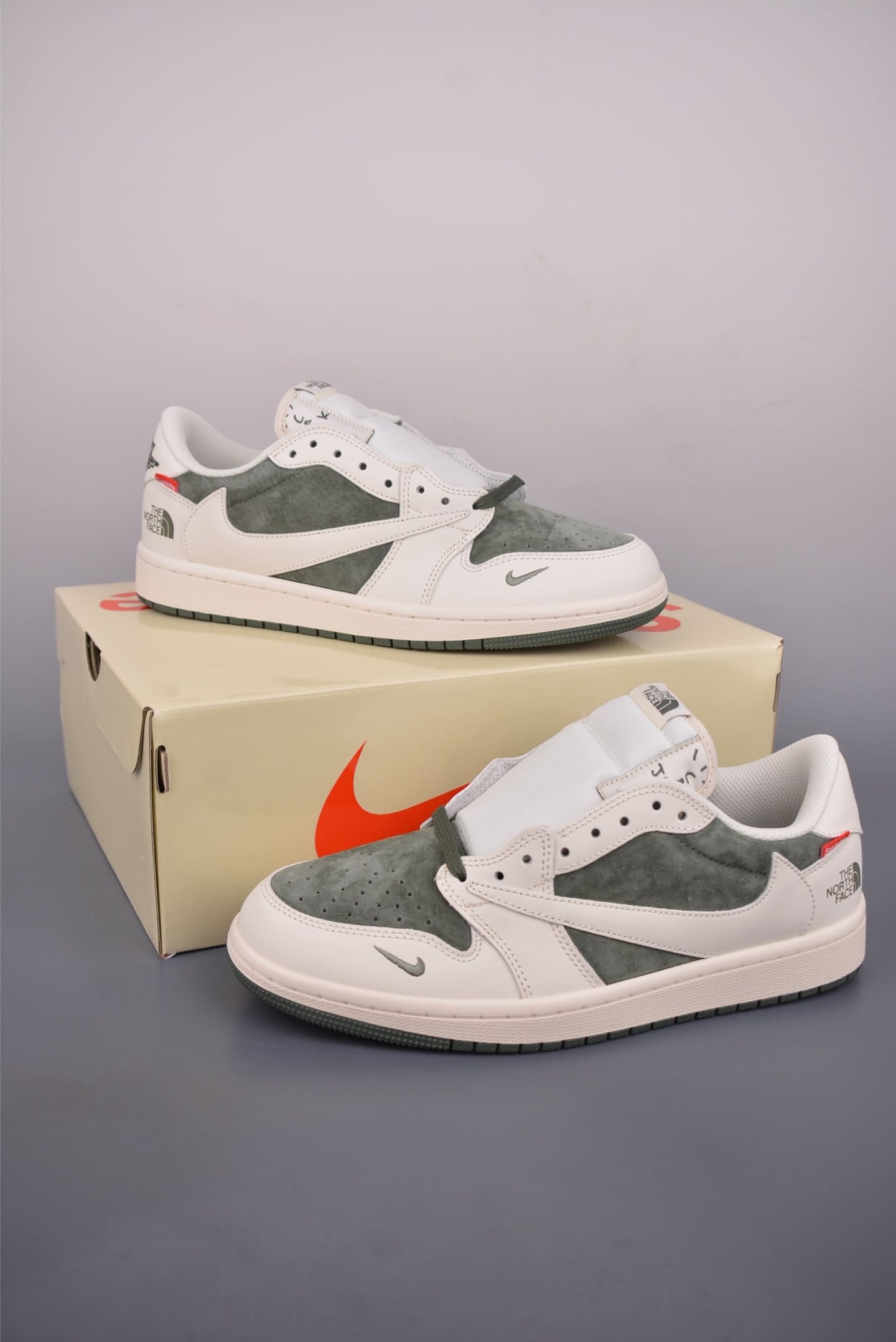GIÀY THE NORTH FACE TRAVIS SCOTT X AIR JORDAN 1 LOW BEIGE WHITE GREEN TOP QUALITY SHOES AAA