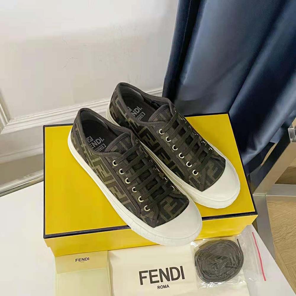 GIÀY FENDI Domino Brown FF Fabric Low-Tops SS2022