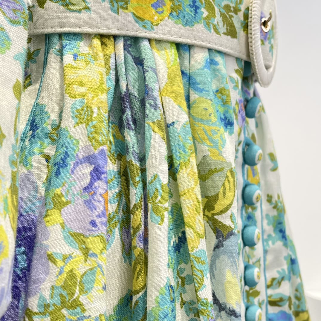 VÁY ZIMMERMANN Floral Printing Spring Summer Mandarin Collar Mini Dresses with Belt High Classy