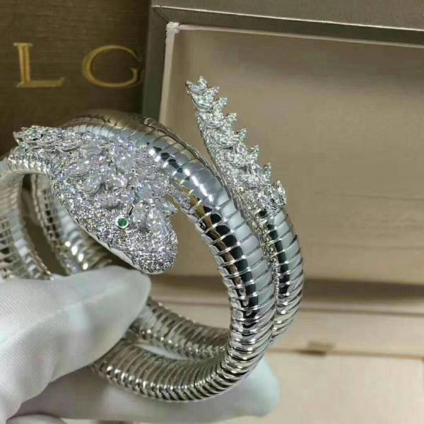 Vòng tay BVLGARI Serpenti hai cuộn vàng trắng 18K