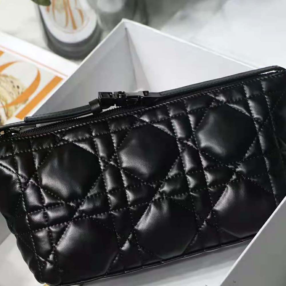 TÚI Dior Women Medium Diortravel Nomad Pouch Black Macrocannage Calfskin