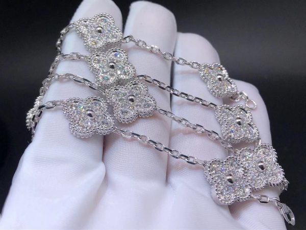 Vòng cổ Van Cleef & Arpels Vintage Alhambra 10 Motif vàng trắng 18K