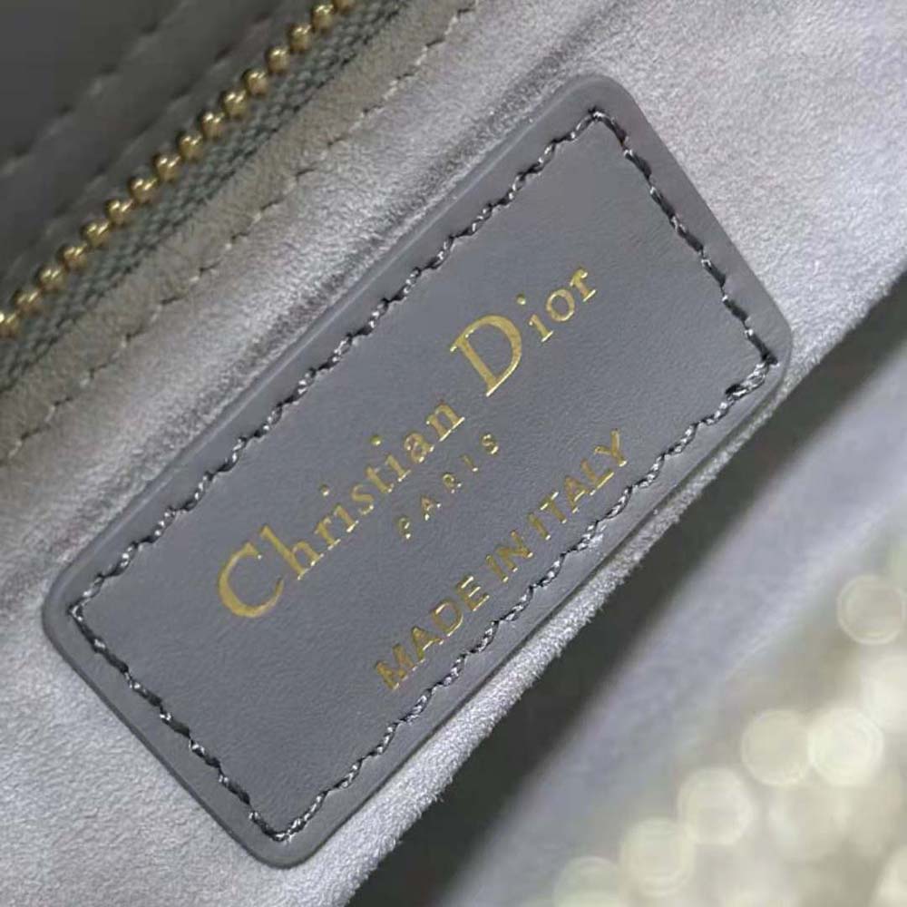 TÚI Dior Women Small Lady Dior Bag Gray Smooth Calfskin and Satin with Bead Embroidery