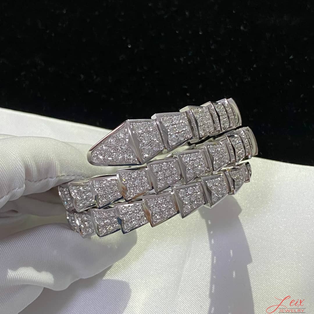 Vòng tay BVLGARI Serpenti Viper kim cương vàng trắng 18K