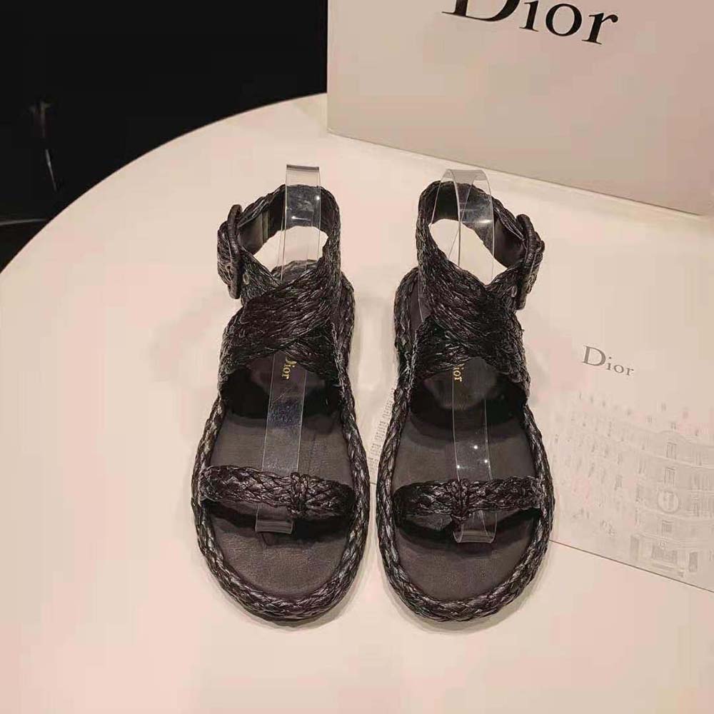 DÉP SANDAL DIOR Dior Ocean Thong Sandal Black Braided Raffia