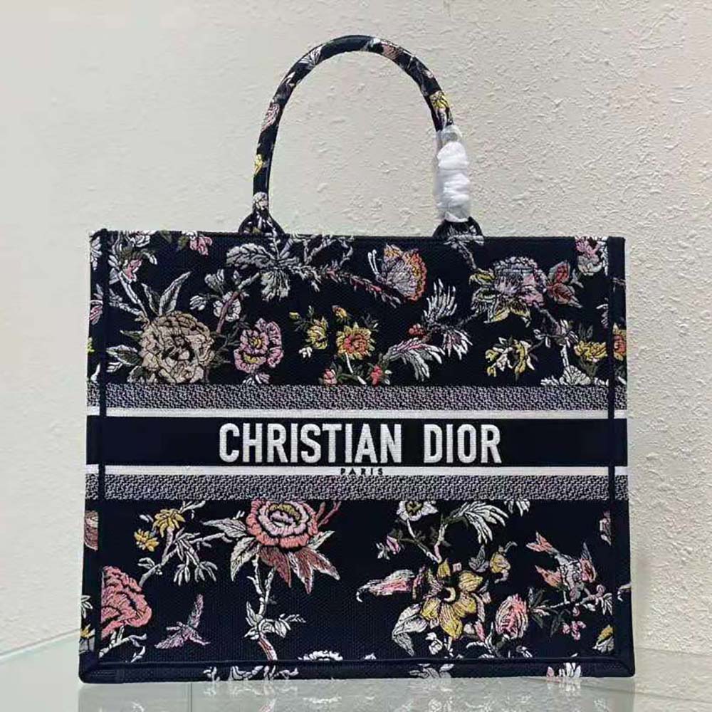 TÚI Christian Dior Book Tote Black Multicolor Dior Jardin Botanique Embroidery