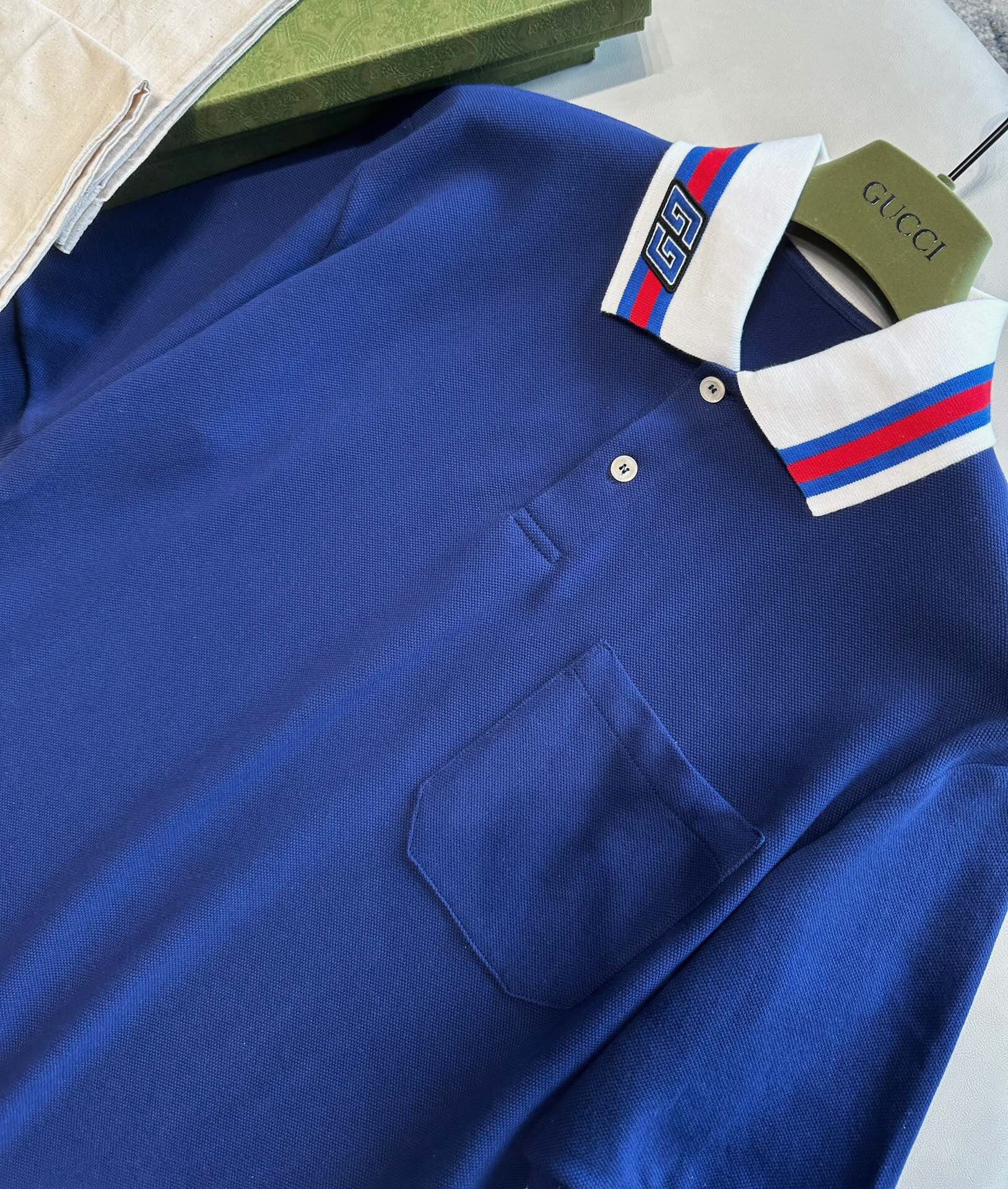 ÁO GUCCI GG POLO SHIRT MÀU XANH ĐẬM UNISEX