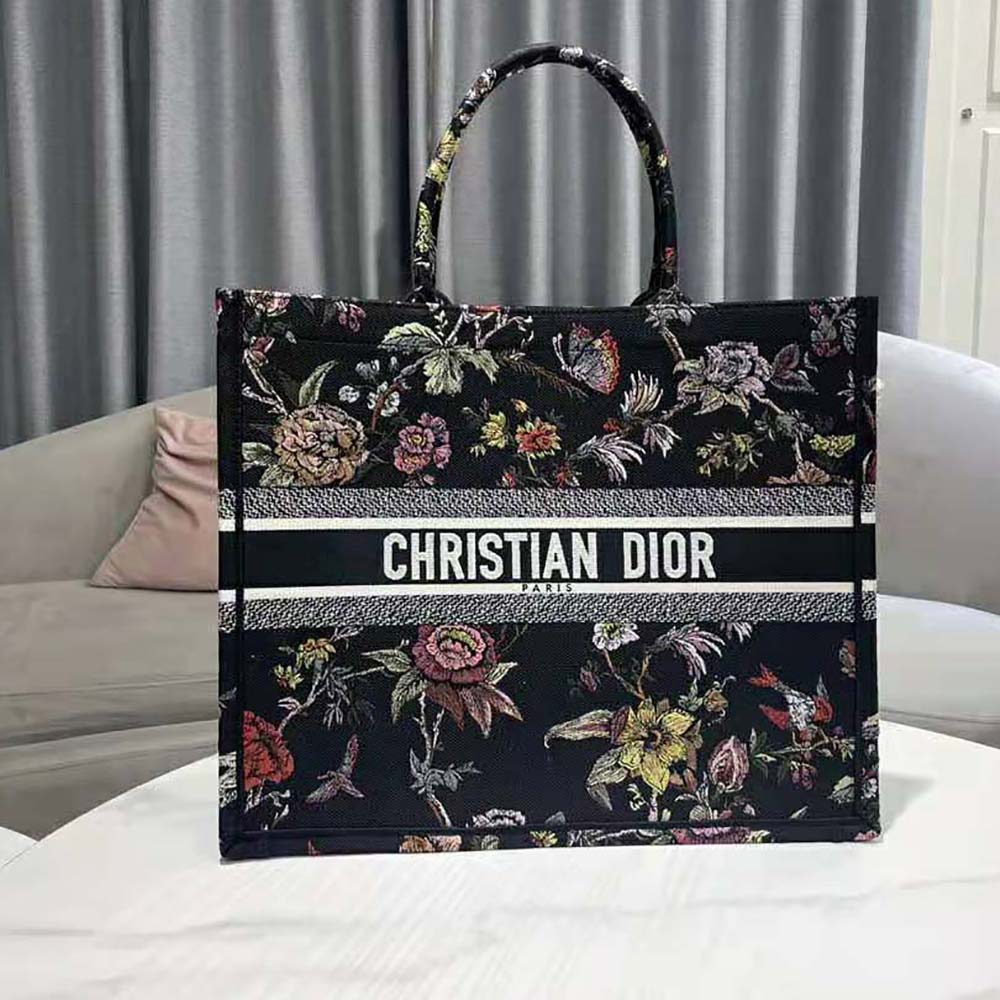 TÚI Christian Dior Book Tote Black Multicolor Dior Jardin Botanique Embroidery