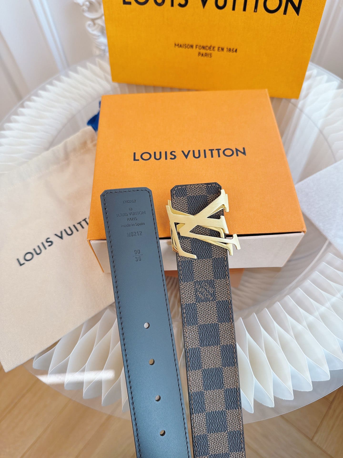 DÂY LƯNG LOUIS VUITTON DOUBLE LV SQUARE BROWN MONOGRAM LEATHER Khóa vàng