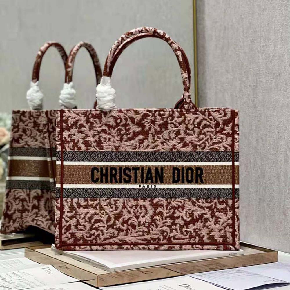TÚI Christian Dior Book Tote Metallic Pink Dior Brocart Embroidery