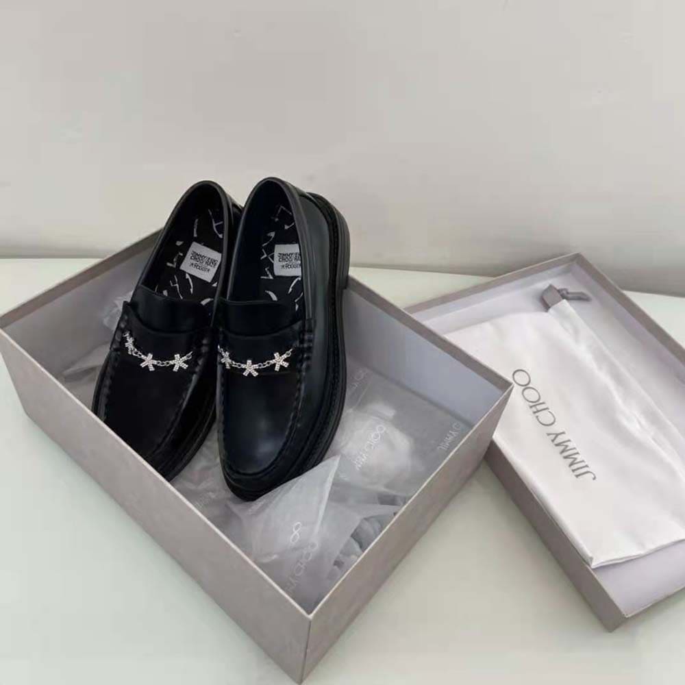 GIÀY JIMMY CHOO Eric Haze Ezra M Black Box Calf Loafers with Eric Haze Star Chain