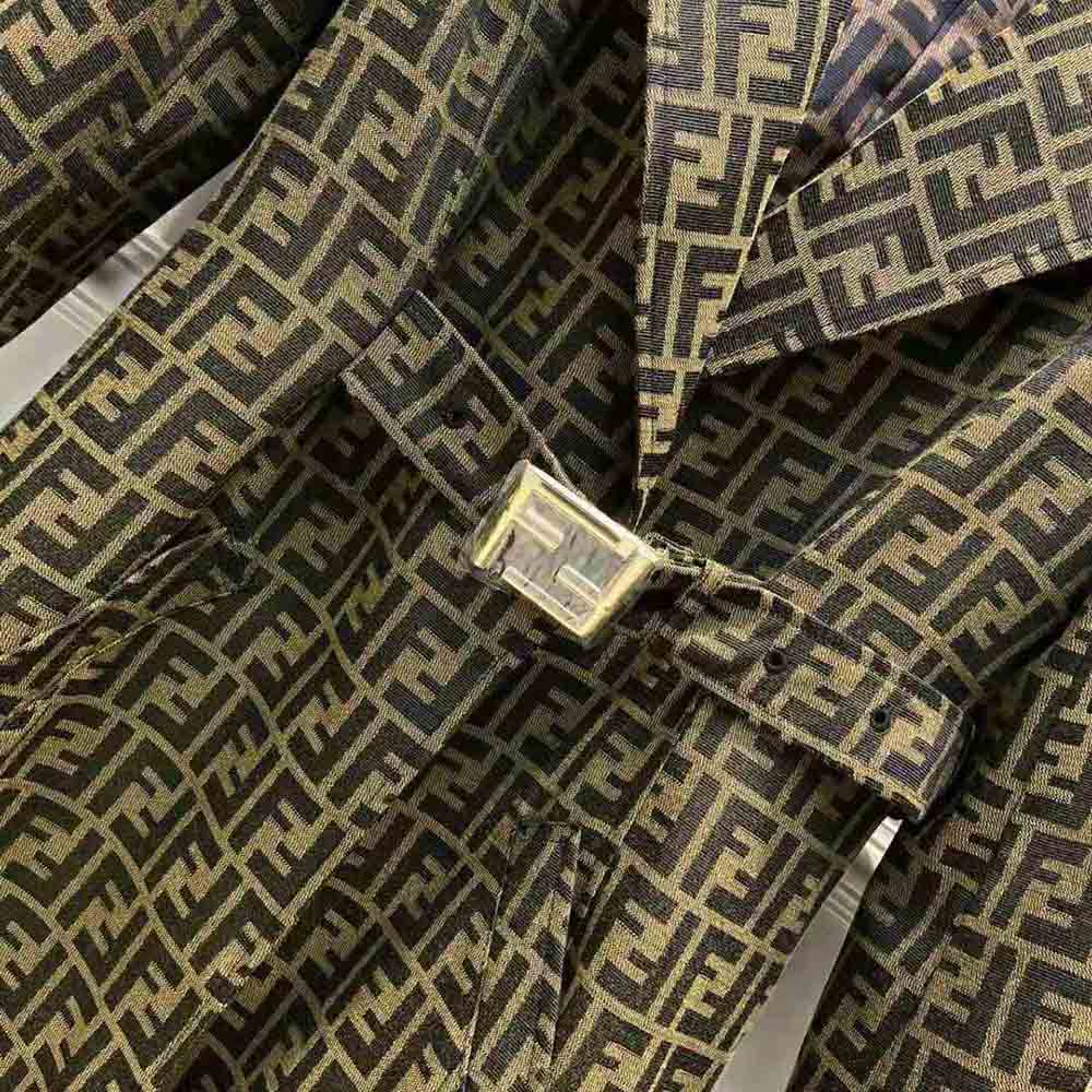 ÁO Fendi Women Overcoat Brown Canvas Trench Coat