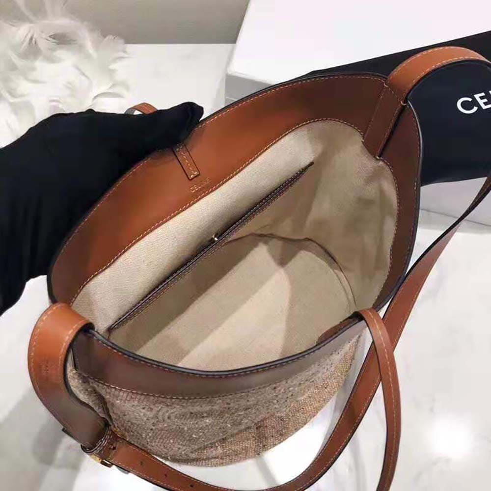 TÚI Celine Women Small Soft Bucket Bag in Triomphe Jacquard and Calfskin