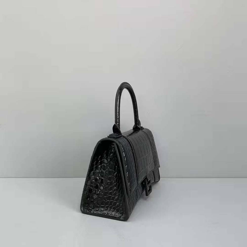 TÚI Balenciaga Women Hourglass Small Top Handle Bag-Black vân da cá sấu