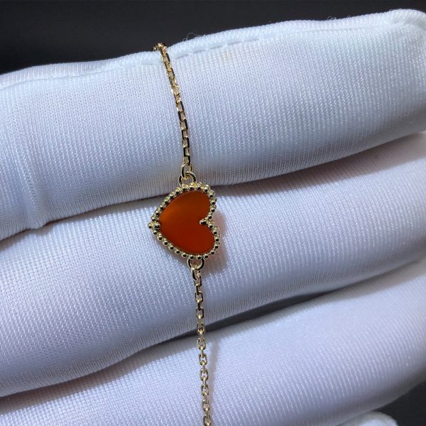 Vòng tay Van Cleef & Arpels Sweet Alhambra Heart Carnelian vàng hồng 18K