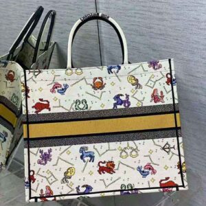 TÚI Dior Women Large Dior Book Tote Latte Multicolor Dior Pixel Zodiac Embroidery