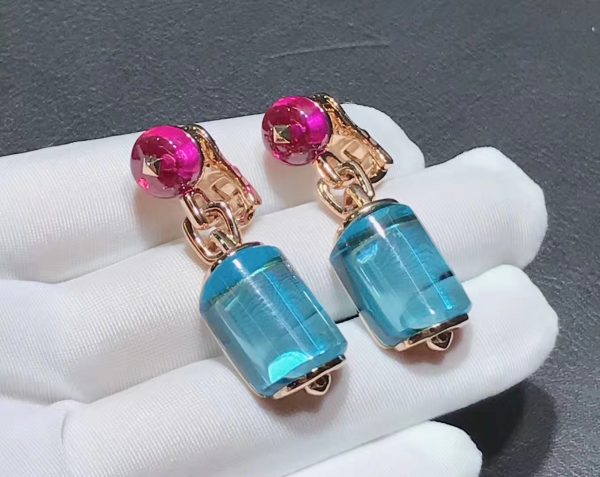 Bông tai BVLGARI Ladies MVSA 18kt Aquamarine và Rubellite vàng hồng 18K