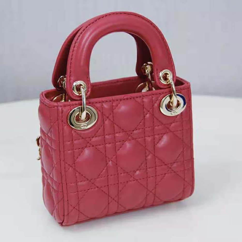 TÚI Dior Women Micro Lady Dior Bag Red Cannage Lambskin