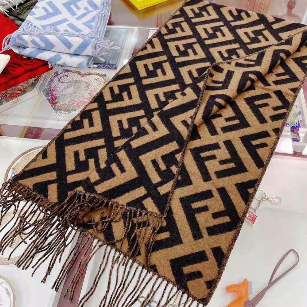 KHĂN Fendi Women FF Scarf Brown Cashmere Scarf