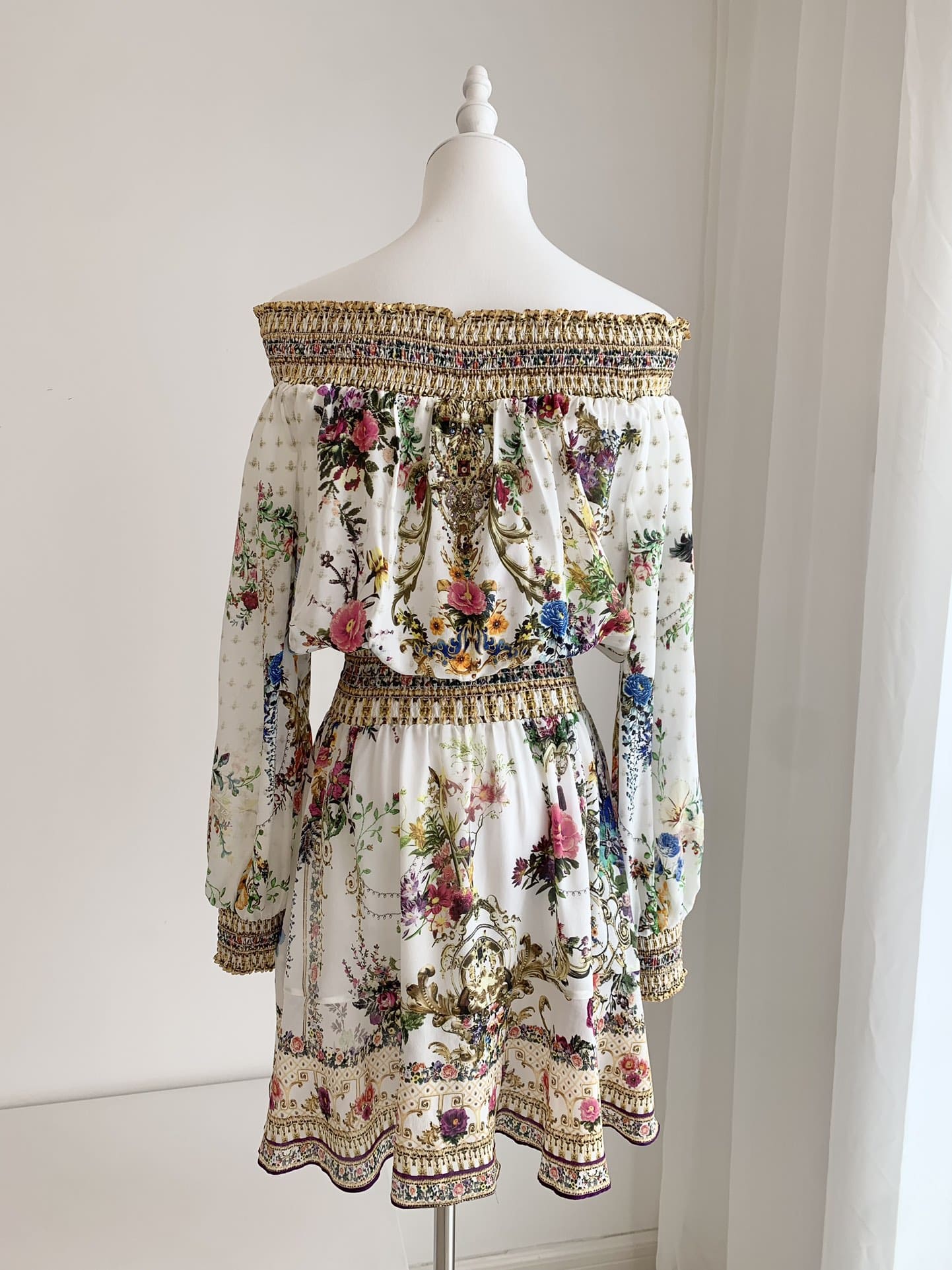 VÁY CAMILLA ROUND NECK Floral Print Mid Dress Long Sleeve High Classy