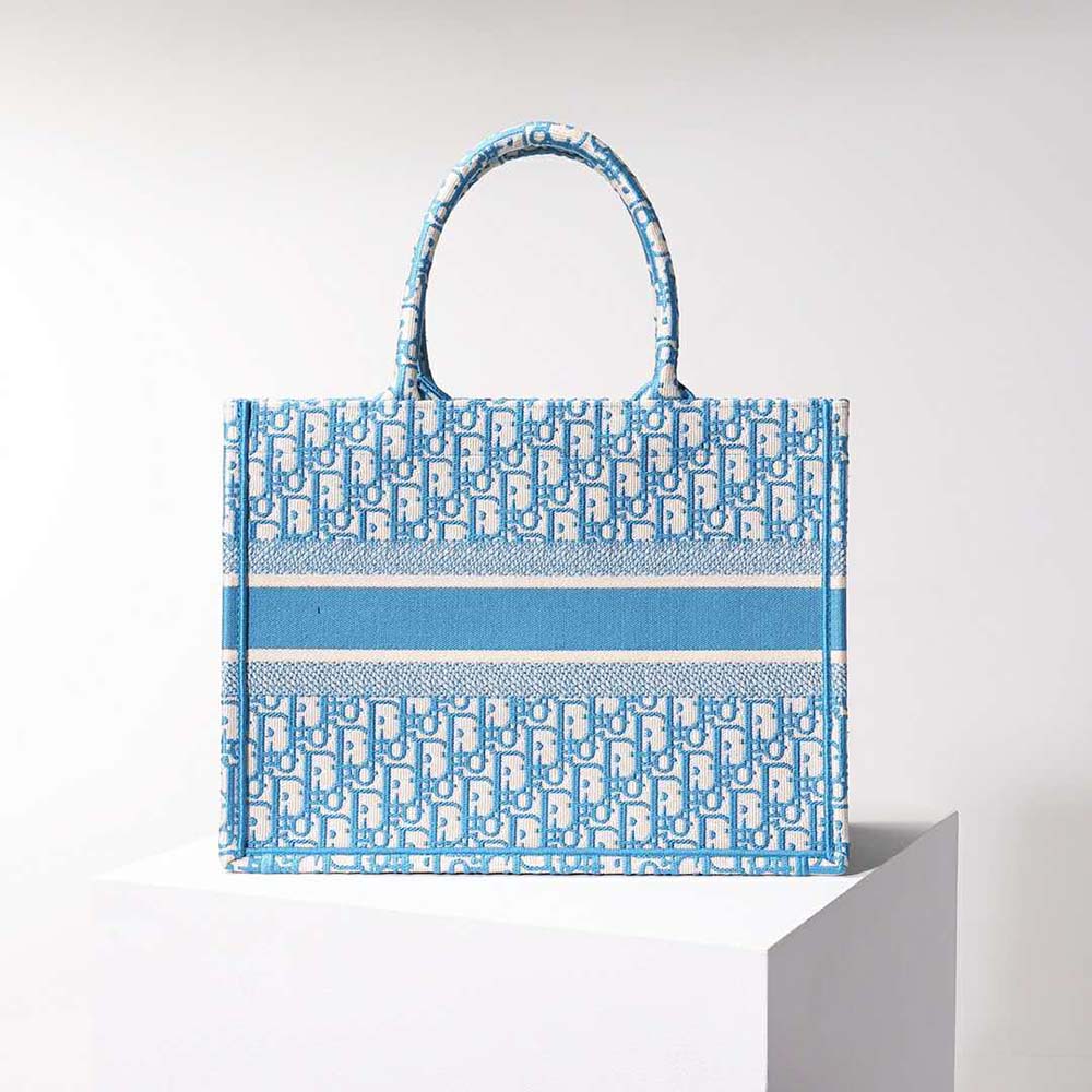 TÚI Dior Women Small Dior Book Tote Cornflower Blue Dior Oblique Embroidery