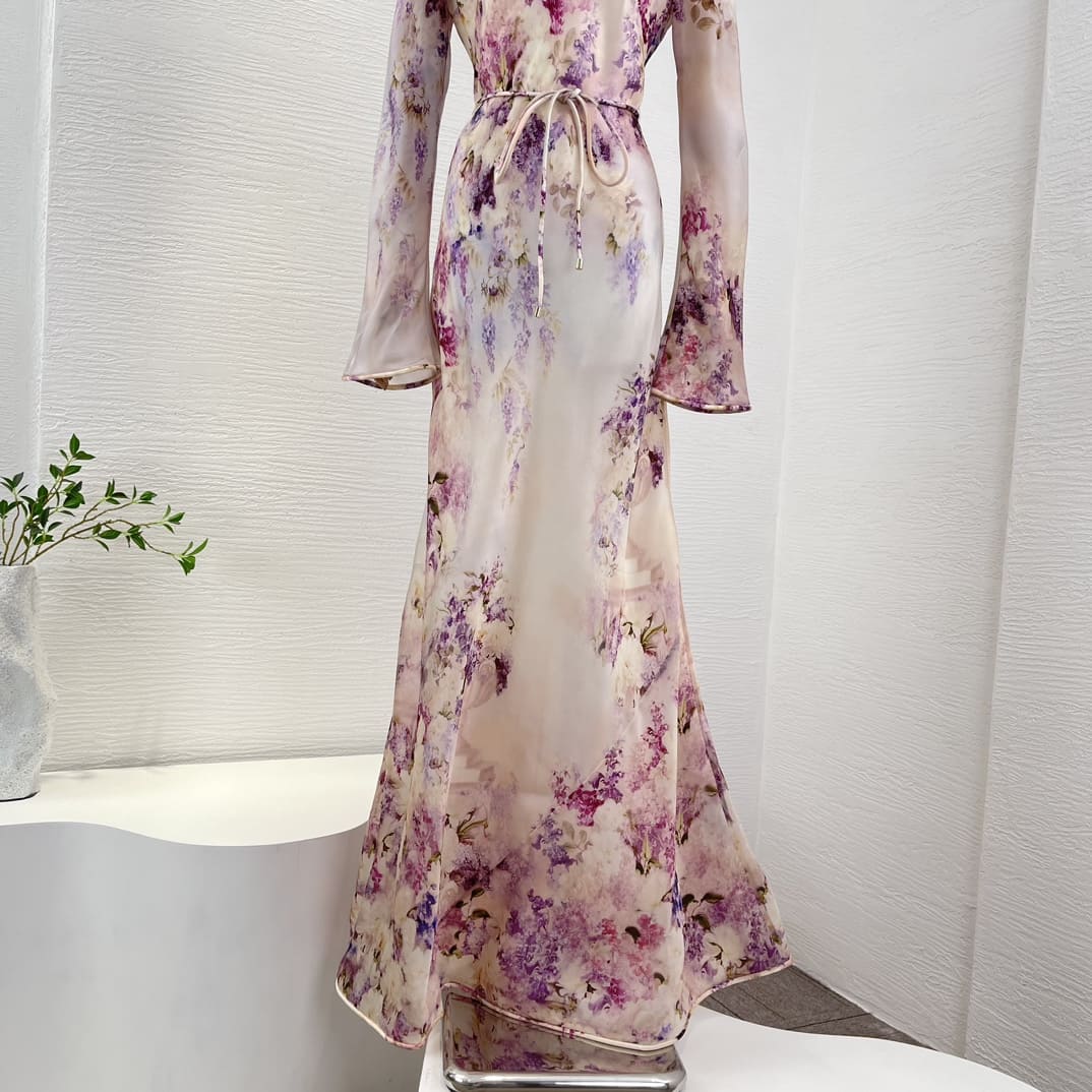 VÁY ZIMMERMANN Pink Floral Long Sleeve Maxi Dress High Classy