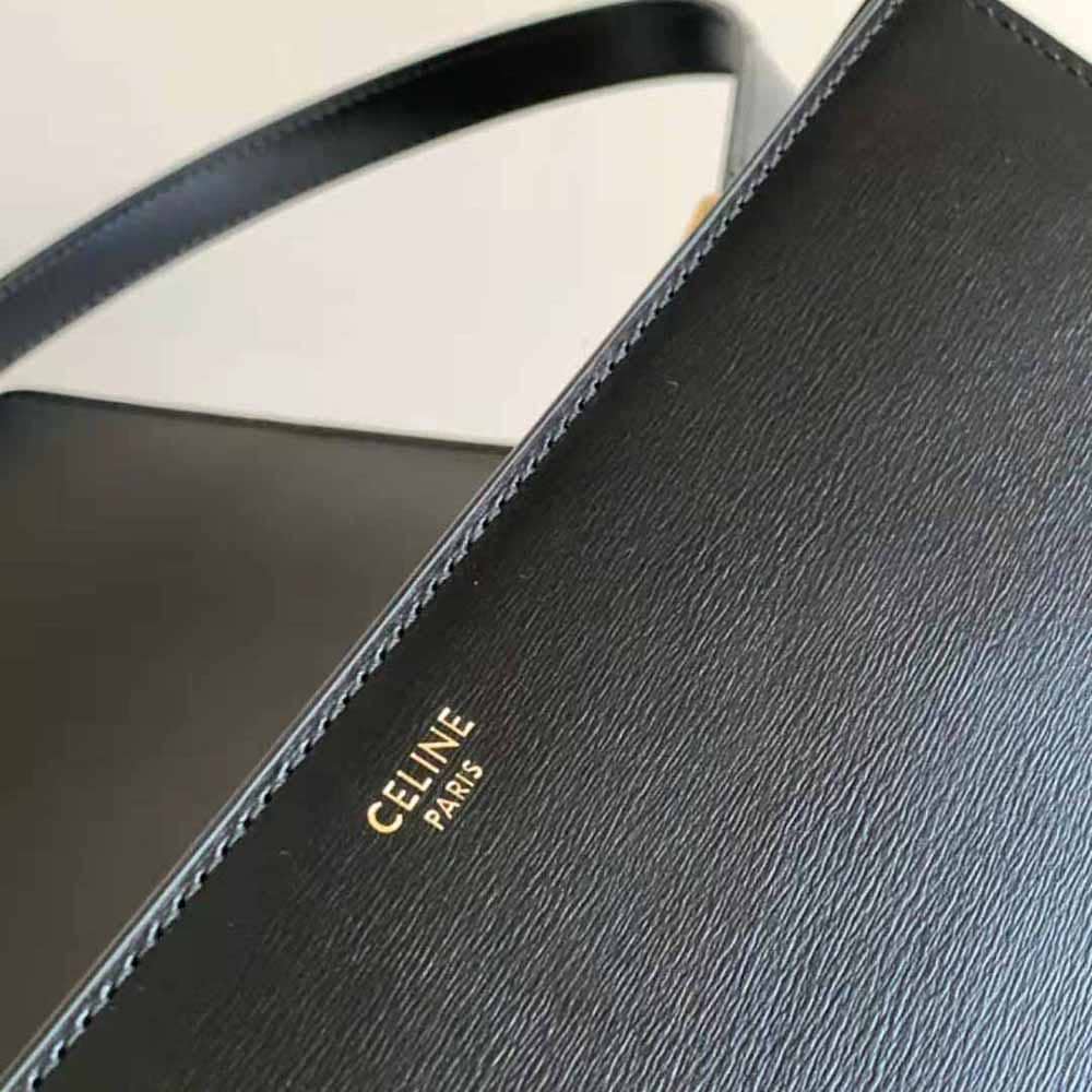 TÚI Celine Women Trapeze Triomphe Bag in Shiny Calfskin-Black