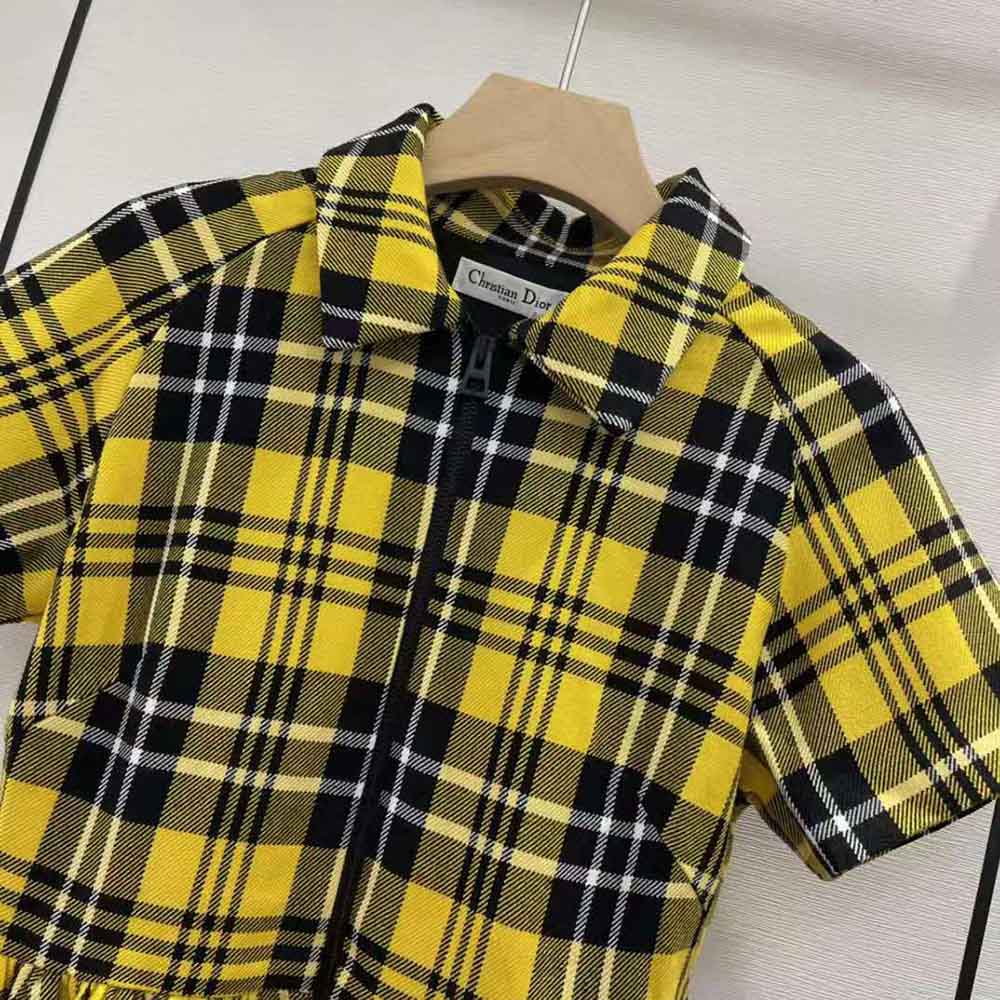 VÁY CHRISTIAN DIOR Women Zipped Dress Yellow and Black Check n Dior Wool Twill