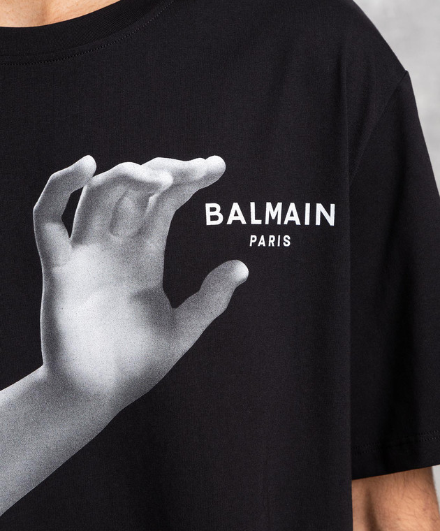 ÁO BALMAIN BLACK T-SHIRT WITH LOGO PRINT