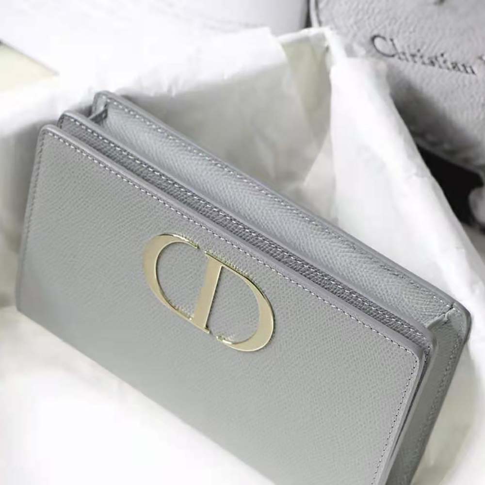 TÚI Dior Women 30 Montaigne Pouch Stone Grained Calfskin-Silver