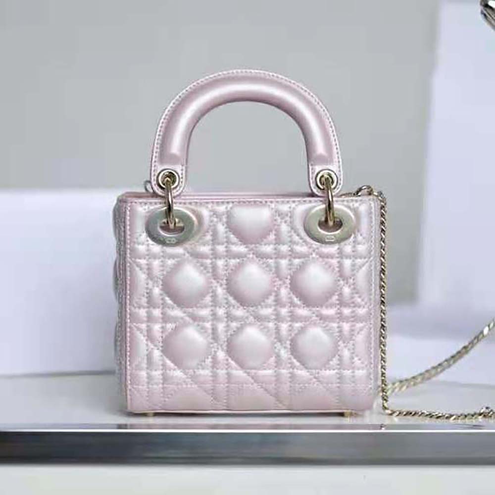 Christian Dior Mini Lady Bag Blush Cannage Lambskin Light Gold Hardwar   Madison Avenue Couture