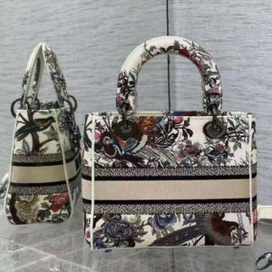 TÚI Dior Women Medium Lady D-lite Bag Ecru Multicolor Dior Jardin D’Hiver Embroidery