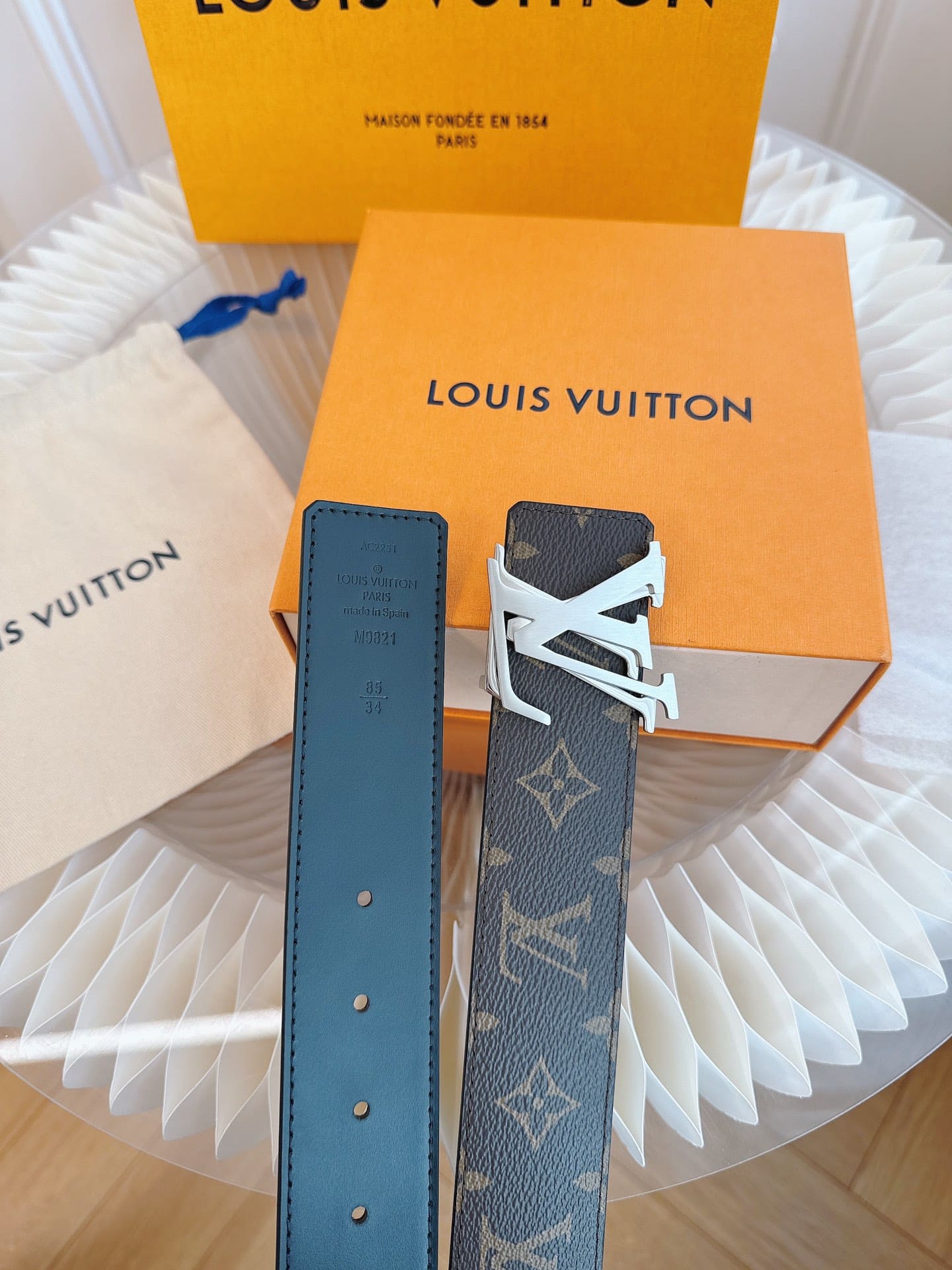 DÂY LƯNG LOUIS VUITTON DOUBLE LV BROWN MONOGRAM LEATHER Khóa bạc đỏ