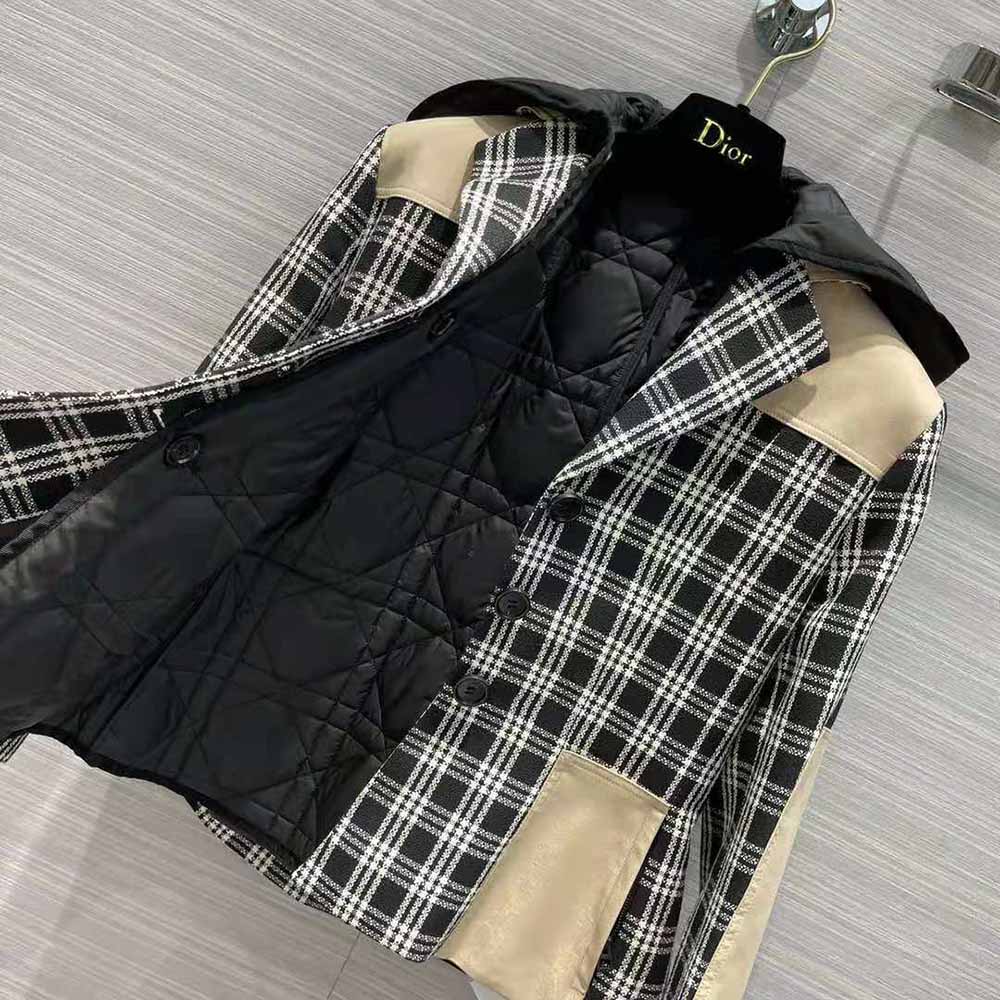 ÁO Dior Women 2-in-1 Jacket Black and White Check’n’Dior Wool