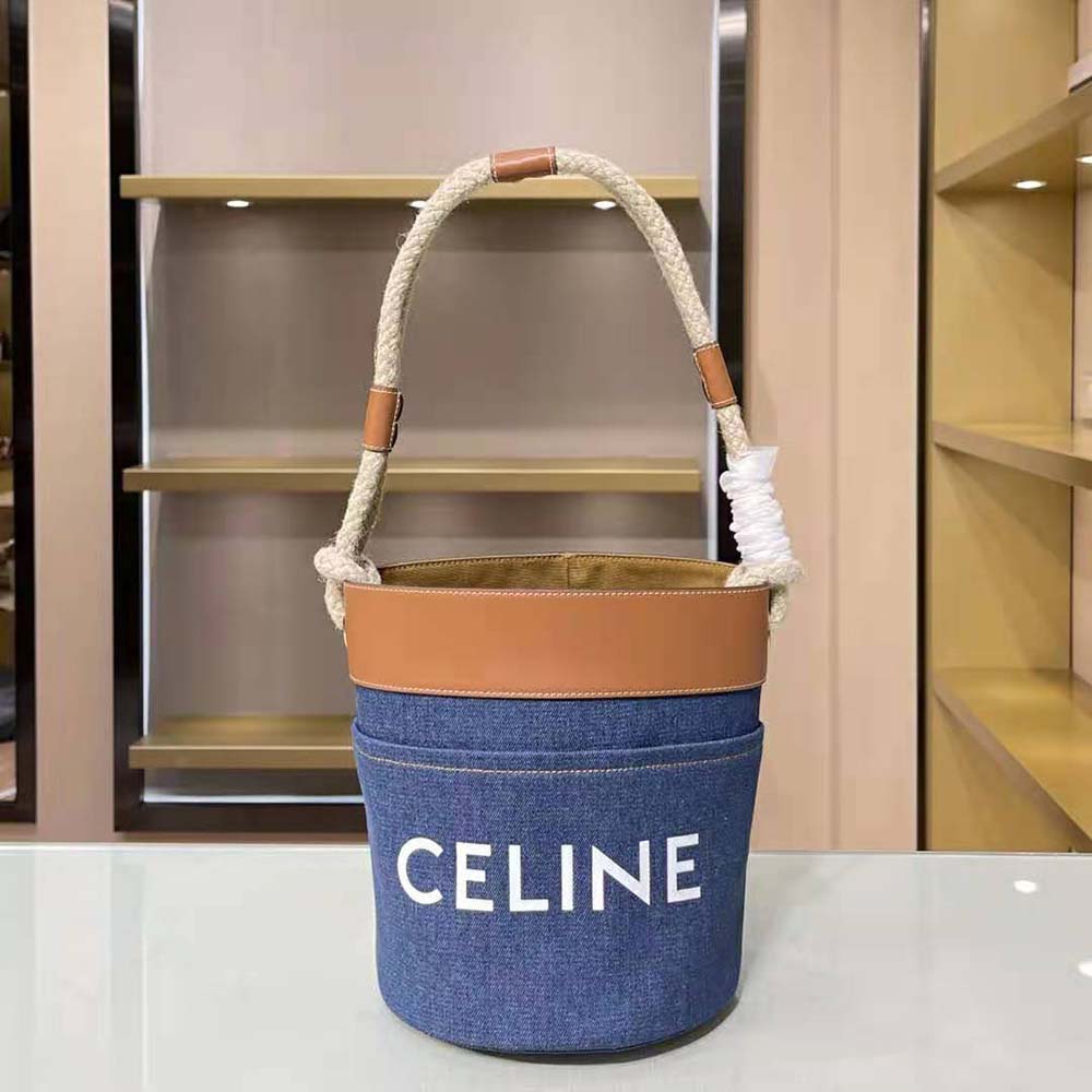 TÚI Celine Bucket Celine in Denim with Celine Print and Calfskin
