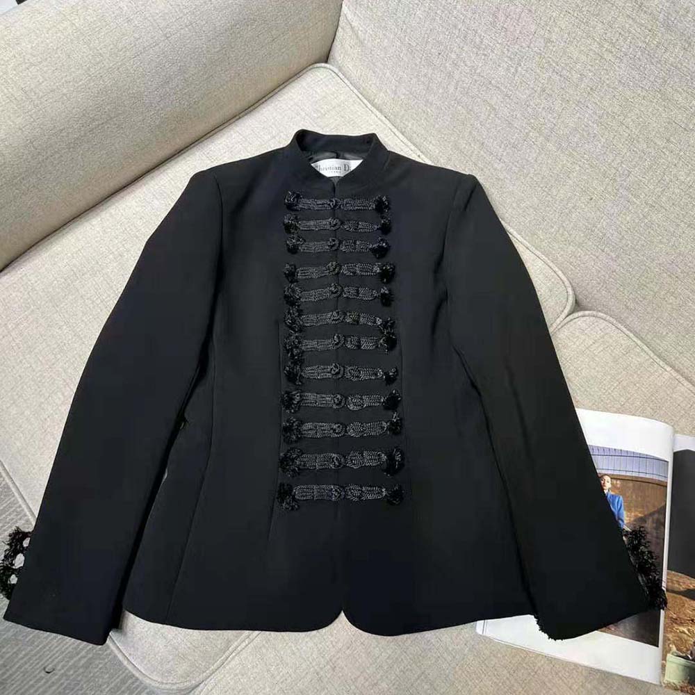 ÁO Dior Women Brandenburg Fitted Jacket Black Wool and Silk