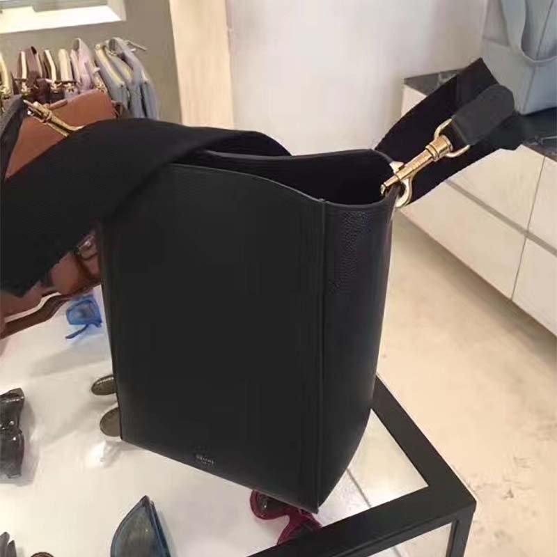 TÚI Celine Women Sangle Small Bucket Bag in Soft Grained Calfskin-Black