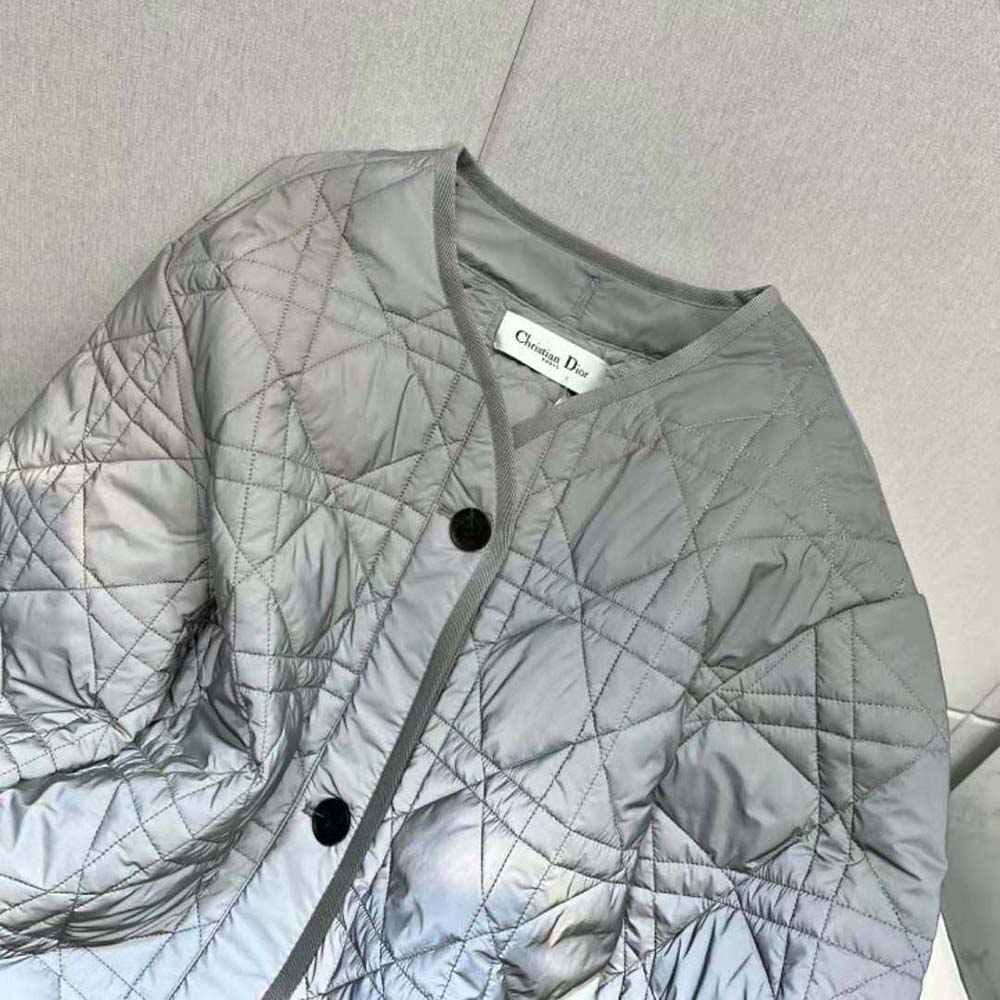 ÁO Dior Women Macrocannage Peacoat Gray Quilted Reflective Technical Taffeta