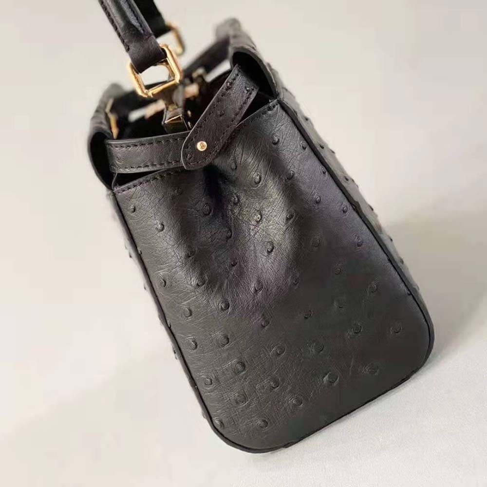 TÚI FENDI Women Peekaboo Iconic Mini Brown Ostrich Leather Bag DA ĐÀ ĐIỂU